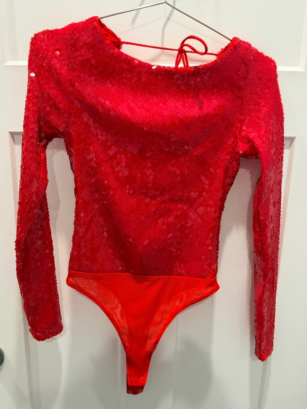 Bardot Red Sequin Long Sleeve Bodysuit Open Back Party Club Top Small